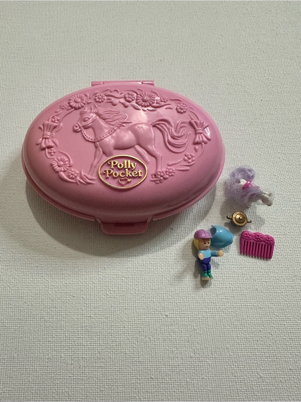 1995 Polly Pocket Shetland Pony Stables Pink Bluebird Compact Complete Play Set